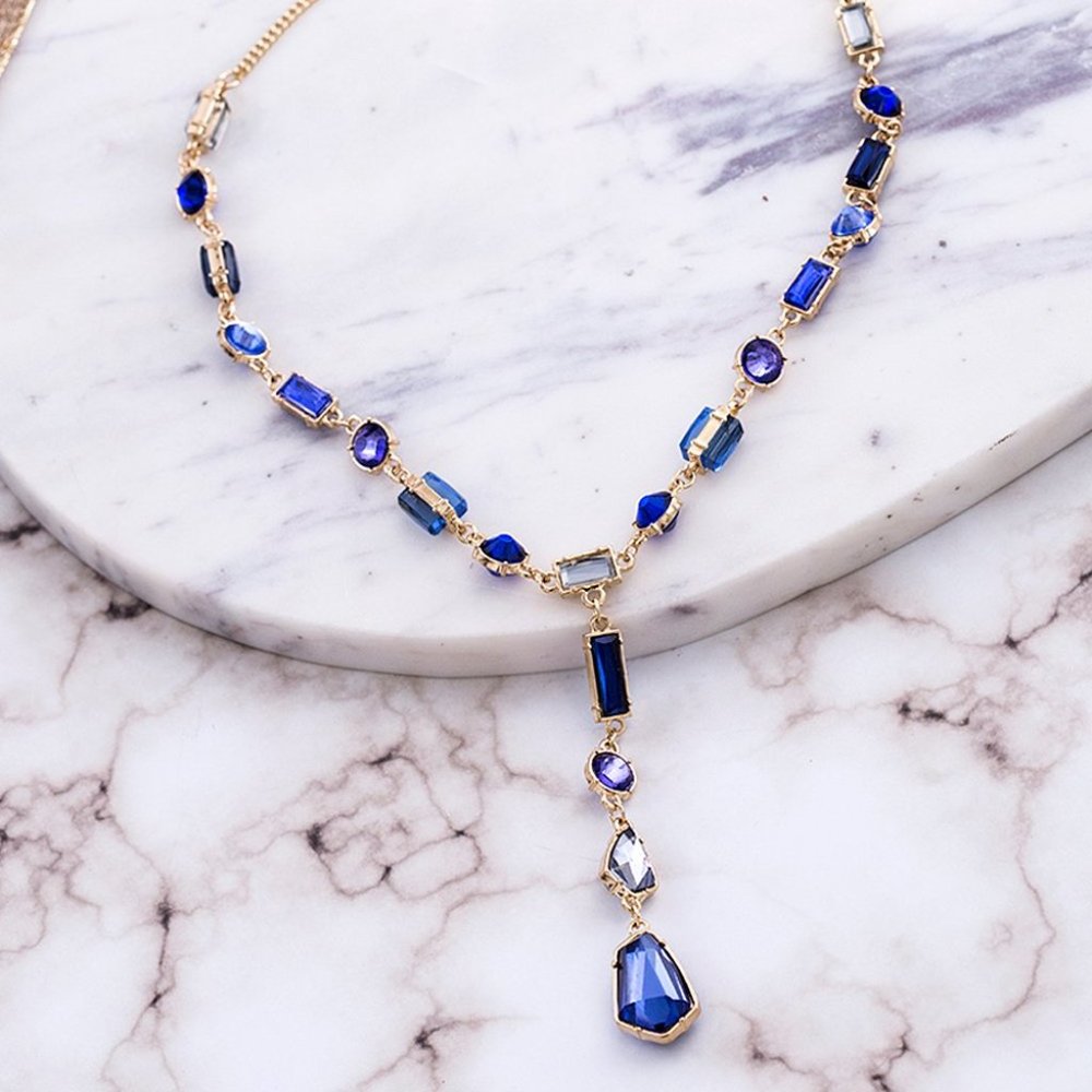 Blue & Goldtone Stone Y Necklace...Catherine Malandrino